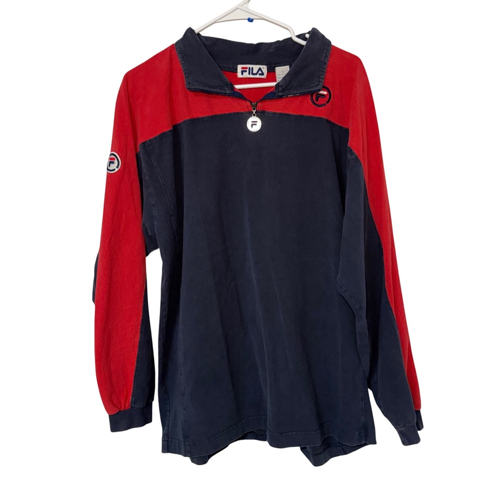 VTG Fila Quarter Zip Pullover‎ Sweatshirt Mens Large Navy Red 90s Streetwear y2k